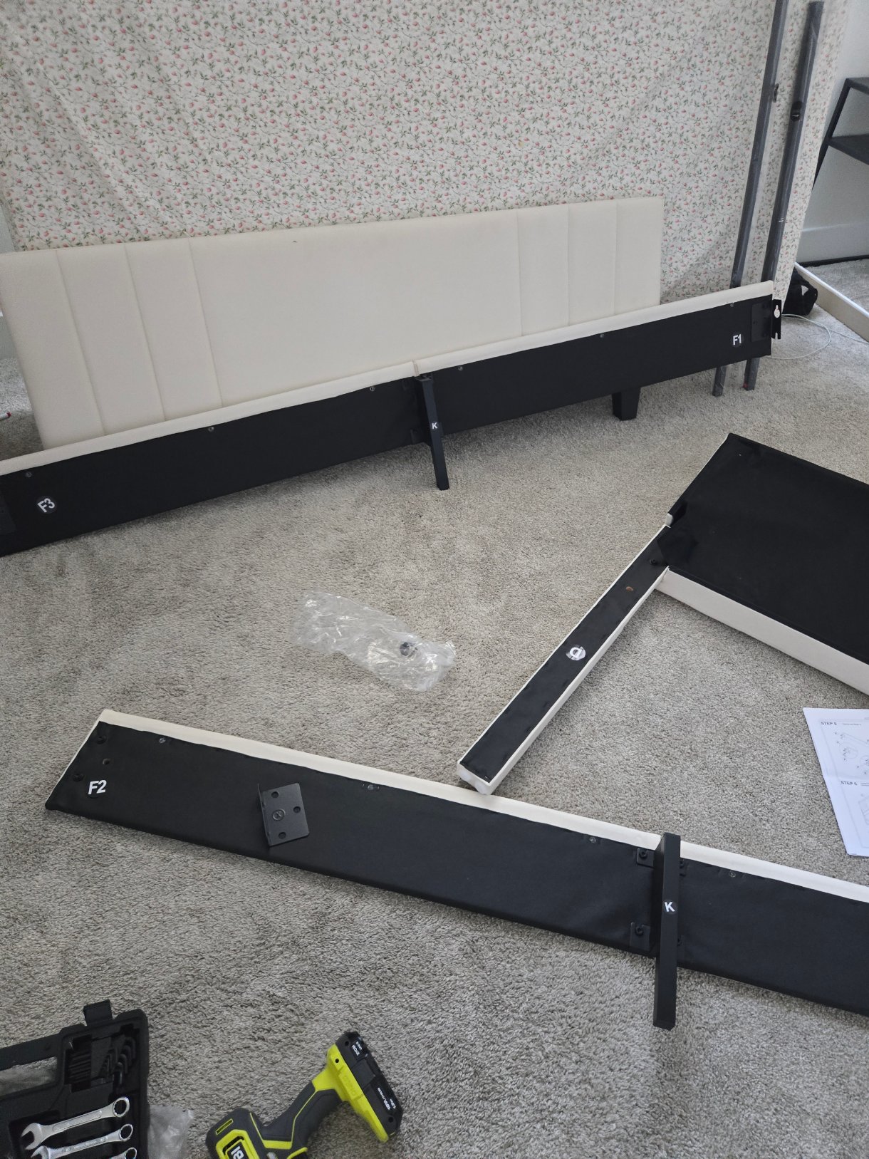 Partially assembled platform bed frame by Mount & Fix technicians DFW